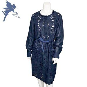TAHARI Linen Laser Cut Lace Shirt Dress